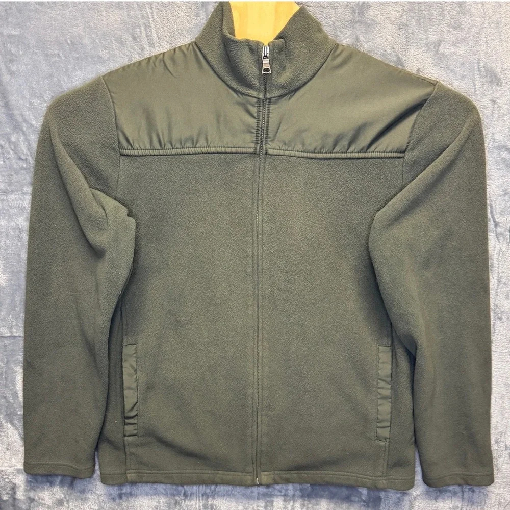 2075 | Banana Republic Mixed Media Full Zip Fleece Jacket Olive Green Mens L